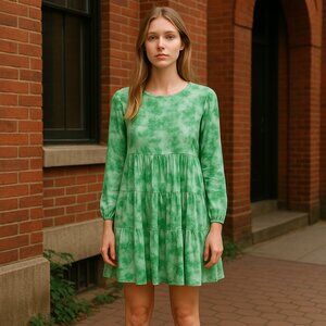 LOVE X DESIGN Women's Sage Tie Dye Woven Dress MEDIUM